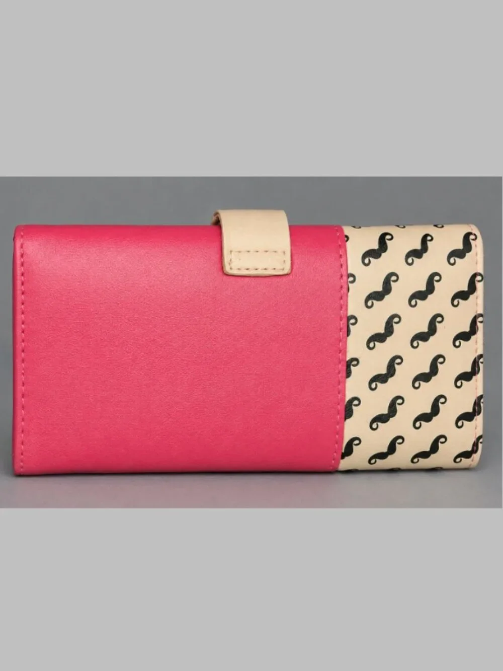 BOTUSI Pink Faux Leather Mustache Print Accordion Wallet Snap Closure Organizer